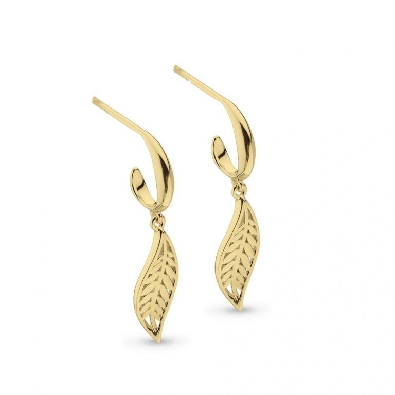 Kit Heath Blossom Eden Small Leaf 18kt Gold Plate Hoop Sterling Silver Drop Earrings - Eagle and Pearl Jewelers