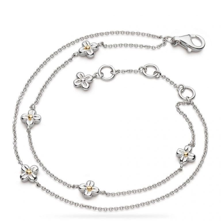 Kit Heath Blossom Flyte Honey Flower Double Chain Sterling Silver and 18kt Gold Plate Bracelet - Eagle and Pearl Jewelers