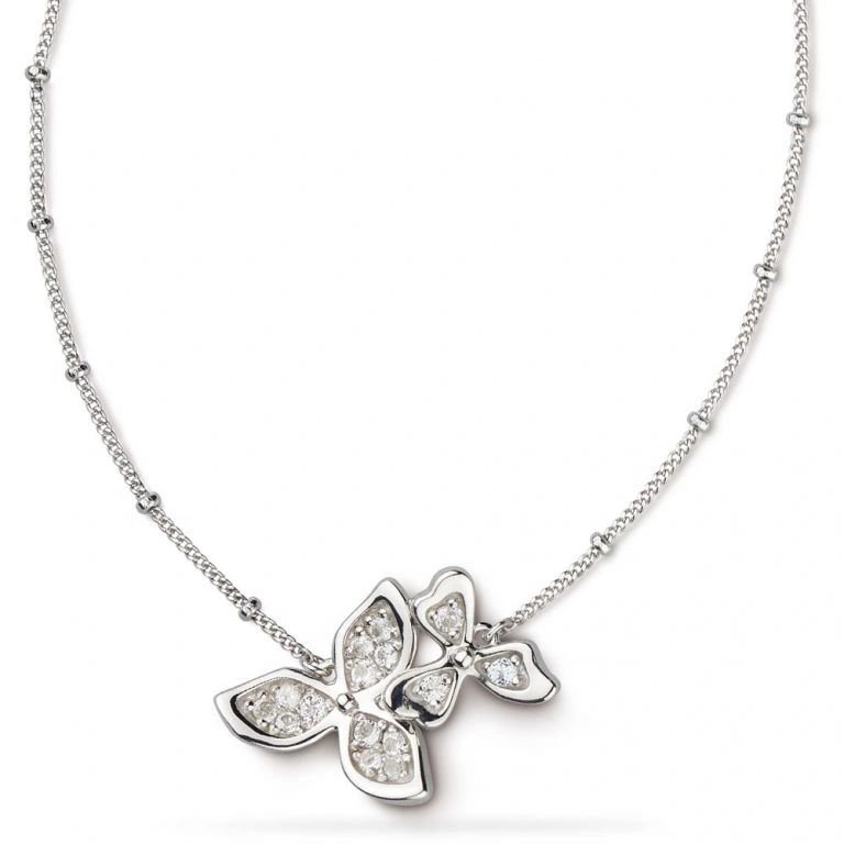 Kit Heath Blossom Petal Bloom White Topaz Sterling Silver Necklet - Eagle and Pearl Jewelers